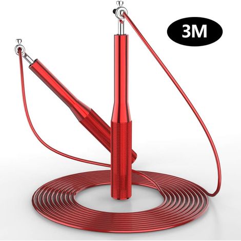 Cordes à Sauter 3 Mètres, Corde à Sauter, Corde à Vitesse Réglable pour la Longueur de Remise en Forme, Idéal pour l'exercice Aérobie, la Formation de Vitesse - Rouge-Fei Yu (1/5)