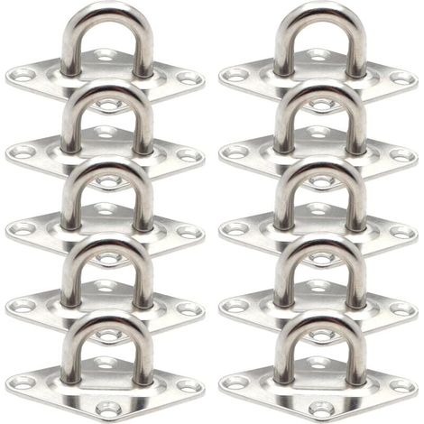 Paquete de 10 fijaciones de anillo de amarre, placas de ojo de acero inoxidable, placa de ojo de gancho de amarre de remolque de acero inoxidable 304 para asegurar remolques, camiones, barcos, kayaks (1/4)