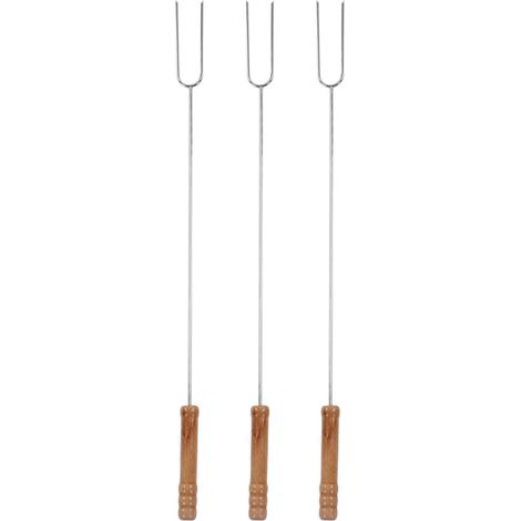 Fourchette À Rôtir - Acier Inoxydable Et Bois De Hêtre - 47,2 Cm - Pour Barbecue En Extérieur - Lot De 3 (1/5)