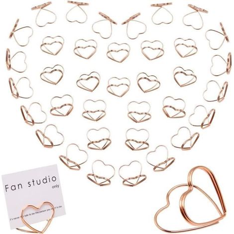 Porte Photo Mémo Carte - Métal - Or Rose - 36 pièces - Design Coeur - Support Numéro Table (1/4)