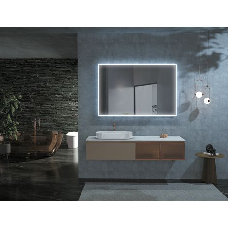 Miroir avec lumière LED pour salle de bain, dressing avec cadre acrylique Illuminé 3 Types de lumière - Double Capteur marche/arrêt, Anti-buée 120x80