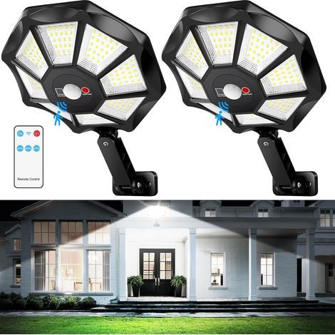 Lot de 2 projecteurs solaires d'extérieur (168 LED, 6500 K, détecteur de mouvement, télécommande incluse). (1/5)