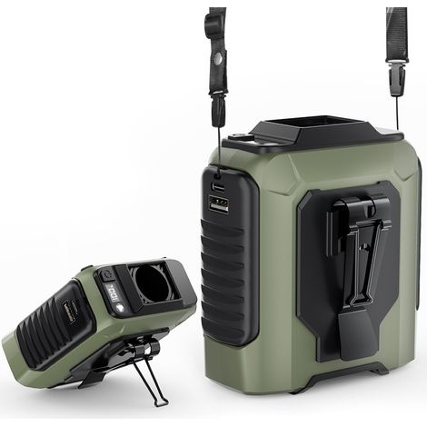 Ventilateur Portable, 8000mAh,5Vitesses Feux d'éclairage, Autour du Cou ou à la Taille pour Travailleurs, Libère Mains Power Bank, USB (1/5)