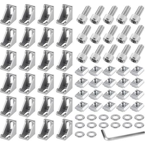 [JAMAIS UTILISÉ] Kit de fixation pour cornières en aluminium (24 pièces, connecteurs d'angle 40x40 mm), équerres, supports muraux, grille d'angle à 90° pour profilés de support, imprimantes 3D, fraise (1/5)
