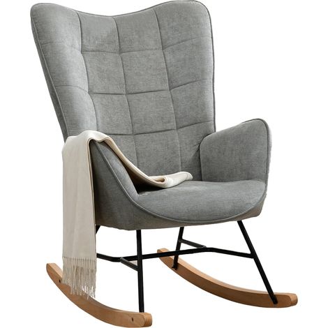 Fauteuil à Bascule Allaitement Scandinave Chaise Loisir et Repos en Tissu avec Pieds en Bois Métal pour Salon, Chambre (1/5)