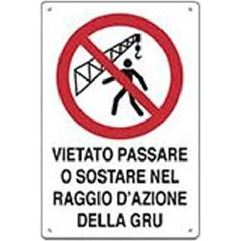 Cartello di pericolo vietato passare o sostare nel raggio d'azione della gru cm 50x70 (1/2)