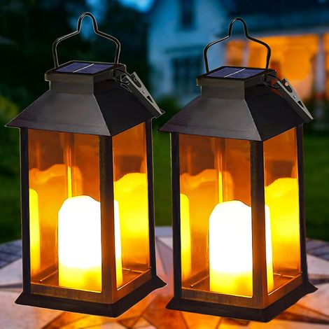 2 Lanterne Solaire, Flamme Vacillante LED, Étanche IP44, ABS, Jardin Terrasse Balcon (1/5)