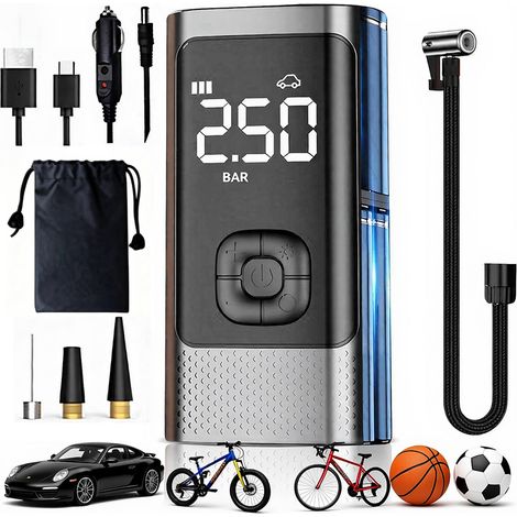 Gonfleur Pneus Voiture Sans Fil - 150 PSI, Arrêt Automatique & Lumière LED, Pompe à Vélo Électrique pour Voiture, Moto, Vélo, Ballon (1/5)