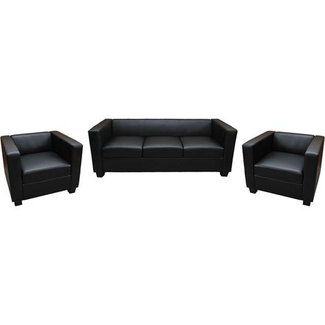 Salon 3-1-1, garniture de canapés / lounge Lille - similicuir, noir (1/4)