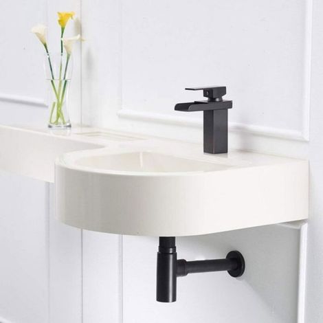 Siphon lavabo noir acier inox 1-1/4" x 32mm - - Réglable anti-odeur, salle bain/évier (1/4)