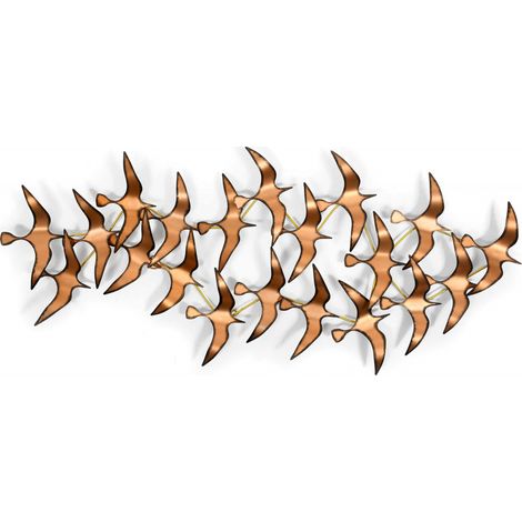 Cuadro BANDADA DE GAVIOTAS Gigante Efecto 3D Color Dorado 61 x 136 x 10 cm - SpazioLuzio