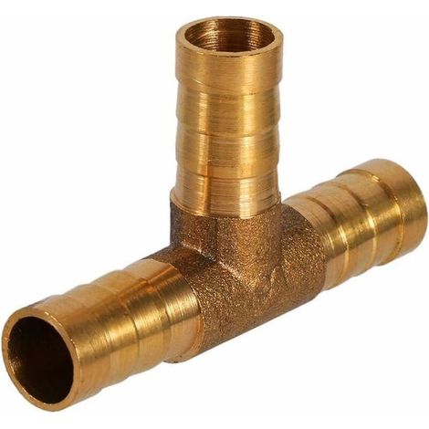 Raccord de tuyau de carburant barbelé,3 voies en T - Raccord de tuyau en laiton - Adaptateur pour carburant,air,eau,gaz,huile(10mm) (1/5)