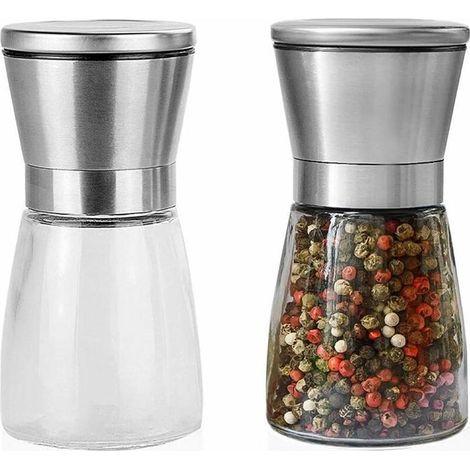 2 Pices Moulin Poivre en Acier Inoxydable Manuel avec Meuleuse Rglable Corps en Verre couleurs multiples YYV (1/4)