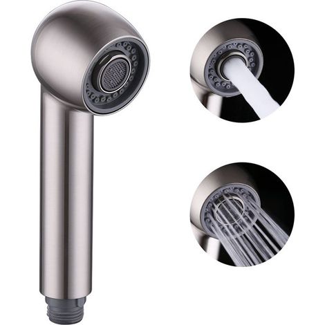 Douchette Robinet Cuisine Remplacement 2 Jets Tête Douchette pour Mitigeur extractible Cuisine, Filetage droit G1/2, Nickel Brossé (1/5)