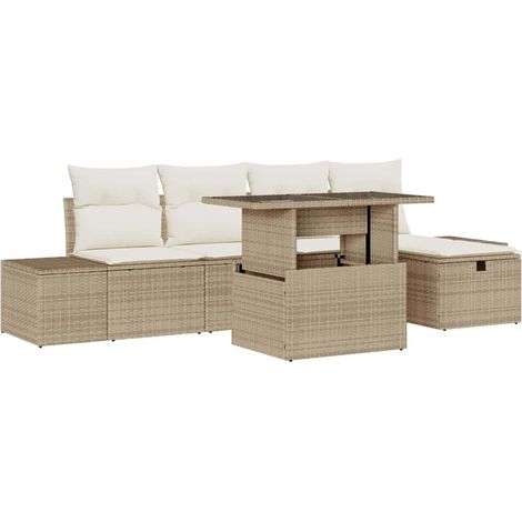 Garden Sofa Set 6 pcs Beige Poly Rattan vidaXL (1/5)