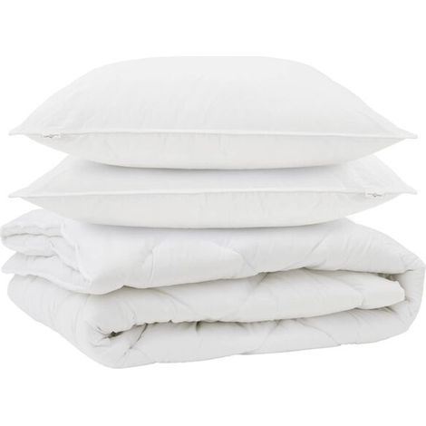 Housse de couette et taie d'oreiller toutes saisons, ensemble 3 pièces, microfibre blanche. (1/5)