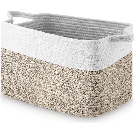 Cesto portabiancheria in cotone intrecciato, cesto per la biancheria, grande cesto in cotone, 33x25x23 cm, con manico, cesto per riporre coperte, vestiti per bambini, cesto per vestiti per neonati, iu