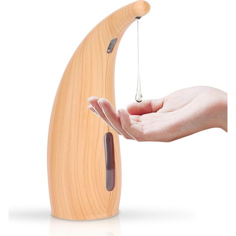 Distributeur de savon automatique sans contact, grain de bois léger, pour salle de bain, cuisine, restaurant et hôtel (1/5)