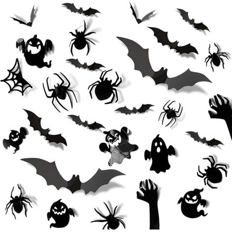 3D-Dekowandsticker für Halloween (Mix aus Fledermäusen, Geistern und Spinnen) (1/5)