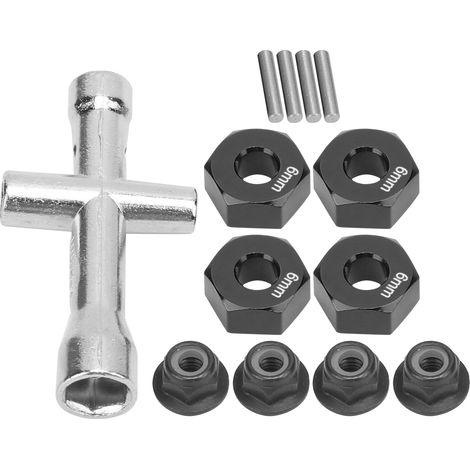 12-mm-Sechskant-Radnabenadapter, 6 mm dicke M4-Flanschmuttern, Kreuzschlitz-Schlüsselsatz für 1/10 RC-Car (Schwarz) (1/5)