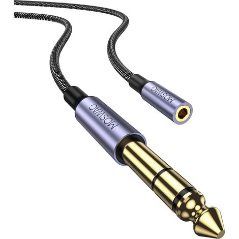 Adaptateur Jack 6,35mm vers 3,5mm Stéréo Rallonge Audio Guitare 2M Convertisseur audio 1/4 à 3,5mm pour Guitare, Ampli, Home Cinéma, Casque Rallonge jack mâle-femelle, adaptateur 6,35 vers 3,5 (1/5)