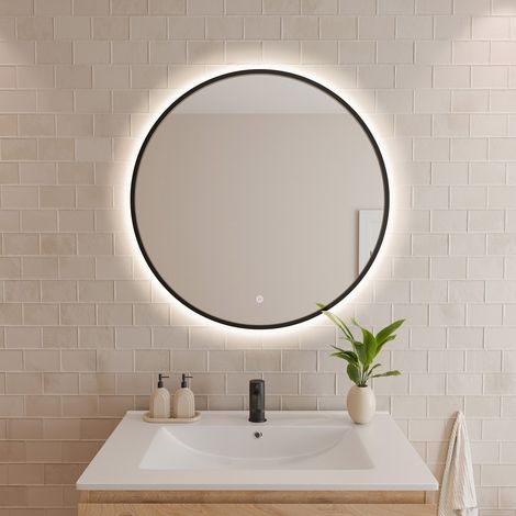 LOMAZOO Miroir salle de bain Torino avec LED 80 cm noir rond (1/2)