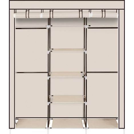 69" tragbarer Kleiderschrank aus Vliesstoff, Kleiderschrank mit doppelter Stange, Aufbewahrungs-Organizer, Beige (1/5)