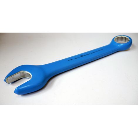 Clé mixte 12 Pans 1/4" isolé bleu ATEX I à 2 têtes fourche + polygonale acier forgé chrome-vanadium DERANCOURT
