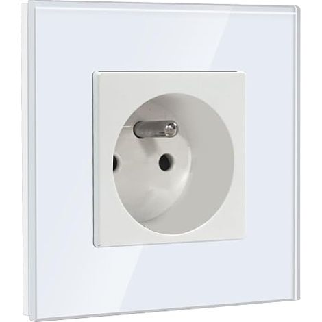 French Standard 16A Single AC Power Socket with Crystal Glass Panel White (1/5)
