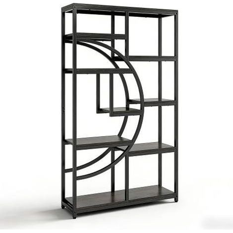 Freistehendes Bücherregal schwarz aus Metall und Holz, geometrisches Design, 9 Ebenen, MODENUIT (1/5)