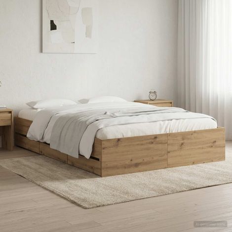Cadre de lit avec rangement Chêne artisanal 135 x 190 cm (1/5)