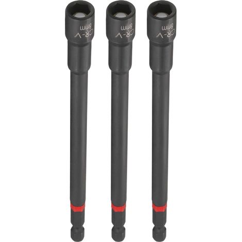 3pcs Magnétique Douille 8mm 1/4" Tige Hexagonale 6"(150mm) Noir (1/5)