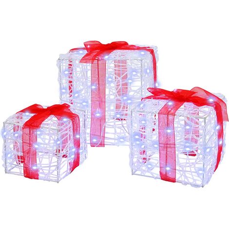 Caja de Regalo con 60 LED 3 pcs frío 20 x 20 x 20 cm Acrílico vidaXL