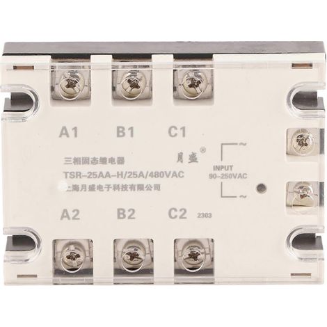 Dreiphasen-Halbleiterrelais, schnelle Schaltgeschwindigkeit, geräuschlos, Wechselstrom-zu-Wechselstrom-SSR, 90–250 V AC bis 24–480 V AC, TSR 25