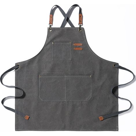 Kochschürzen für Damen und Herren mit großen Taschen, robuste, verstellbare Arbeitsschürze aus Baumwoll-Canvas mit gekreuztem Rückenteil