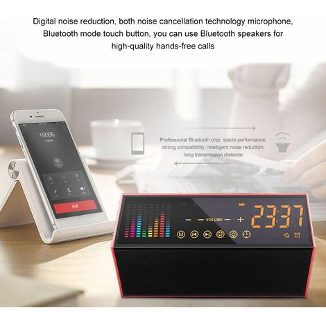 Enceinte Bluetooth portable sans fil imitation bois, stéréo Bluetooth 5.2, radio FM, réveil numérique et lecteur de carte TF. (1/5)