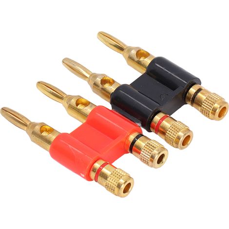 Paire de 2 fiches banane doubles empilables laiton doré, 2 pôles, câbles Hifi 12-18 AWG, 32 A 1000 V, noir rouge (1/5)
