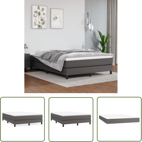 The Living Store Boxspringbett mit Matratze Grau 140x200 cm Kunstleder - Boxspringbett - Betten - Doppelbett - Kunstlederbett - Grau (1/5)