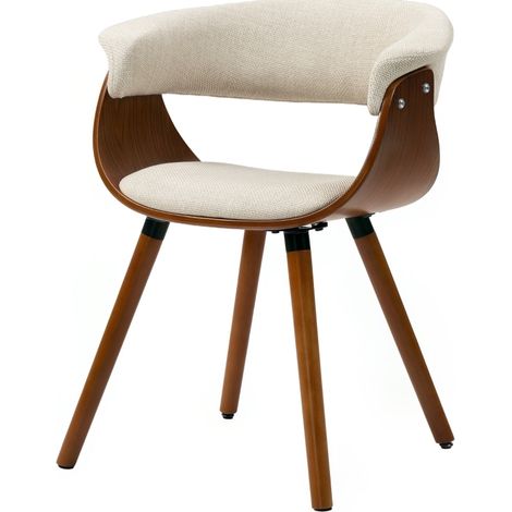 Silla de comedor con respaldo efecto lino, tapizada con patas de madera, beige, MODENUIT (1/5)