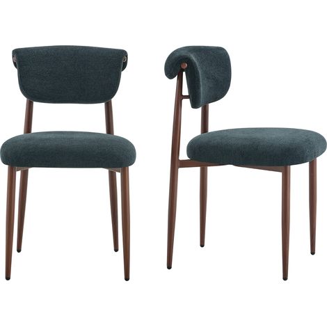 CAIziLot de 2 chaises de salle à manger en lin, chaise de cuisine rembourrée sans accoudoirs, chaise de salle à manger moderne à dossier incurvé