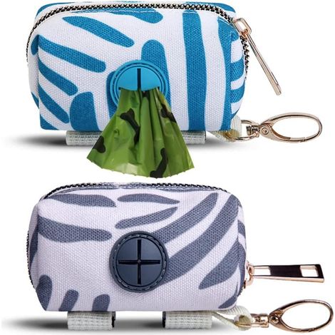 Distributeur de sacs à déjections canines pour laisse - Fixation universelle - Idéal pour la marche, la course et le camping - Bleu et gris (1/2)