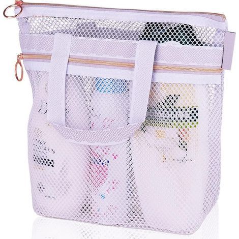 Reisetasche, Duschbeutel aus Netzgewebe, faltbar, wasserdicht, multifunktional, zum Aufhängen, für Camping, Toilettenartikel, Spa und Reisen (weiß) (1/5)