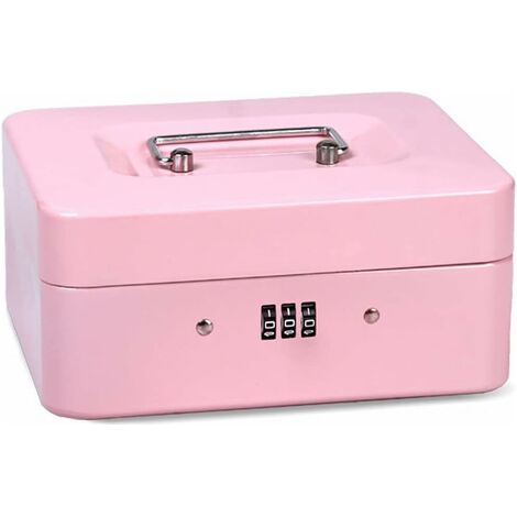 LaBlanc - Abschließbare Sicherheitsbox aus Stahl, tragbare Mini-Sicherheitsbox, tragbarer Mini-Sicherheitstresor aus Stahl, für Großgeld, Münzen (Pink)