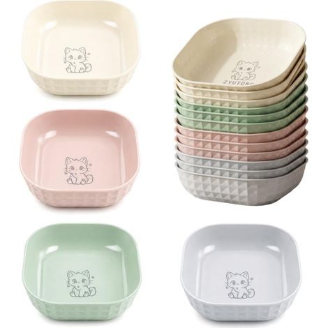 Lot de 12 Gamelles Plates pour Chat Gamelles pour Chien et Chat en Plastique PP Bols Peu Profonds Carrés Gamelle Colorées pour Nourriture Chats Bols Chats pour Nourriture et Eau pour Chatons (1/5)