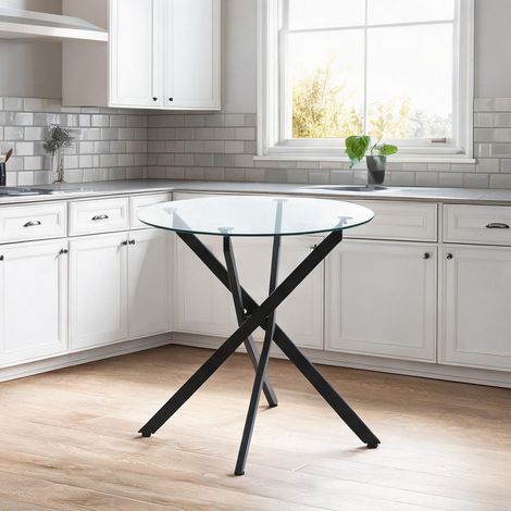 Table de salle à manger en stahl gehärtetes Glas 80 x 80 x 75 cm (1/5)