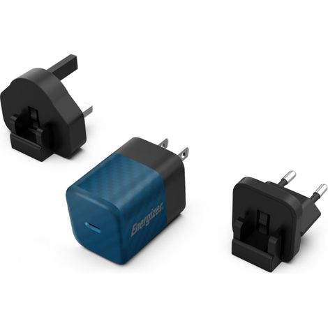 Energizer Ultimate - Caricabatterie da parete da viaggio multipresa UE/Regno Unito/USA GaN USB-C 20W PD (Blu) (1/5)