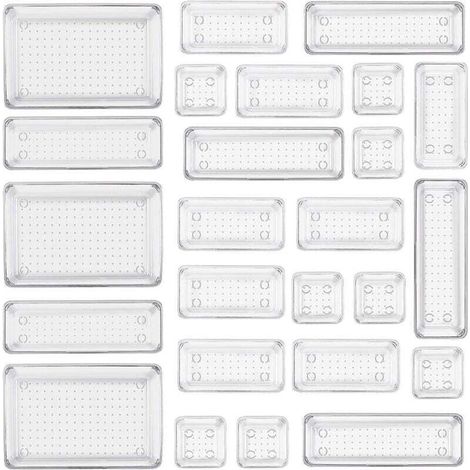 , packed with 25 transparent organizers for cassettes, with 4 plastic containers of various sizes, transparent anti-slip organizer for bags and cosmetics (1/4)