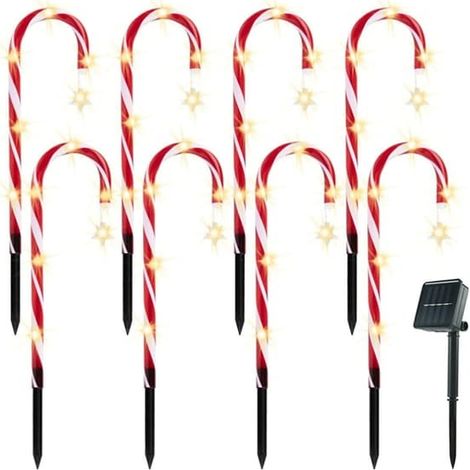 Décorations extérieures résistantes aux intempéries, lumière blanche chaude à énergie solaire, 8 LED, guirlandes lumineuses solaires pour sapin de Noël en forme de canne à sucre, installation facile (1/5)