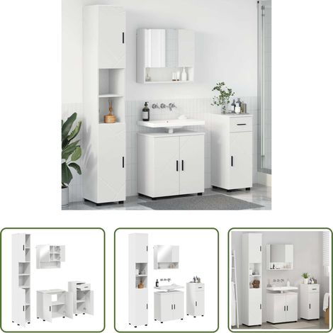 Badezimmer Einrichtung - Badezimmermöbel-Set mit Tür 4 pcs Weiß Holzwerkstoff & Metall (1/5)