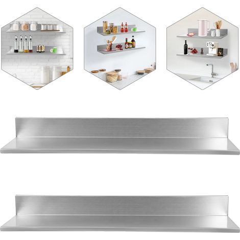 Estantería de pared, acero inoxidable, doble nivel, color plata. (1/2)